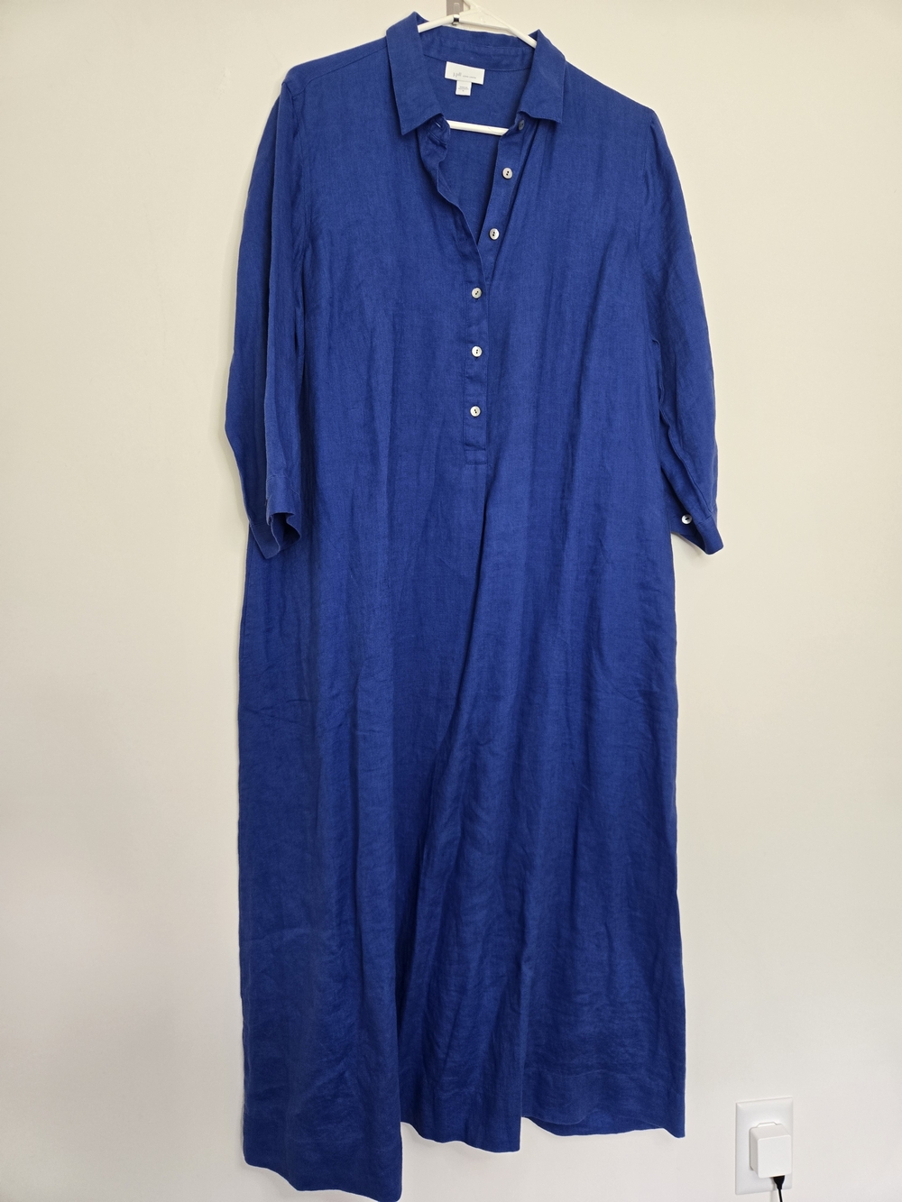 J. Jill Love Linen Blue Button Down Midi dress Quiet Luxury Minimalist Size M